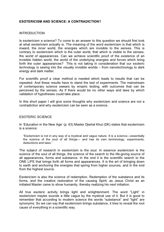 Esotericism and Science a contradiction November 11 2013